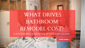 Bathroom mid-remodel with open stud walls, plumbing rough-in, and a waterproofed shower ready for tile