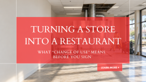 Former retail store mid-conversion to a restaurant, with a new kitchen exhaust hood and floor cut open for plumbing