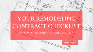 Floor plans for a kitchen, living room, and bathroom remodel laid out for review before signing a contract
