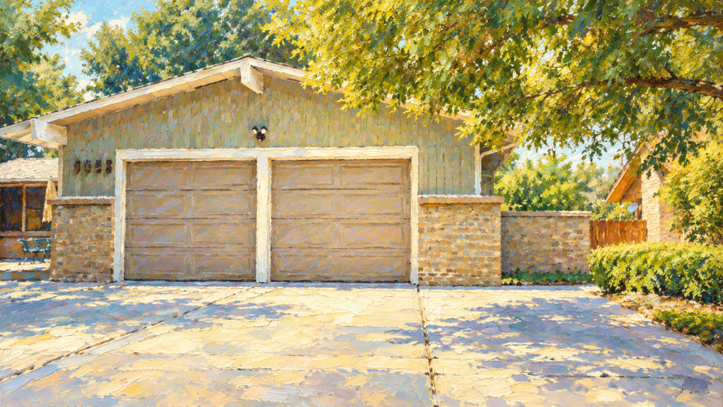 Two-car detached garage with driveway, a common candidate for a garage conversion ADU